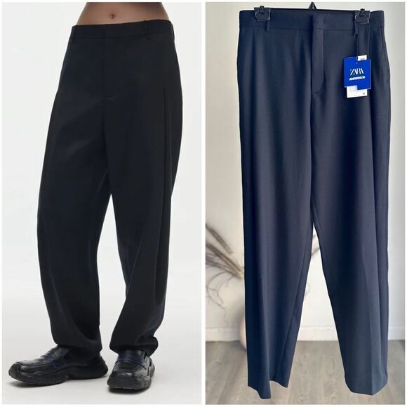 ZARA ADERERROR PLEATED PANTS NAVY BLUE NWT WOOL BLEND - Picture 1 of 5